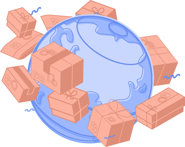 Illustration de colis livrés autour du monde